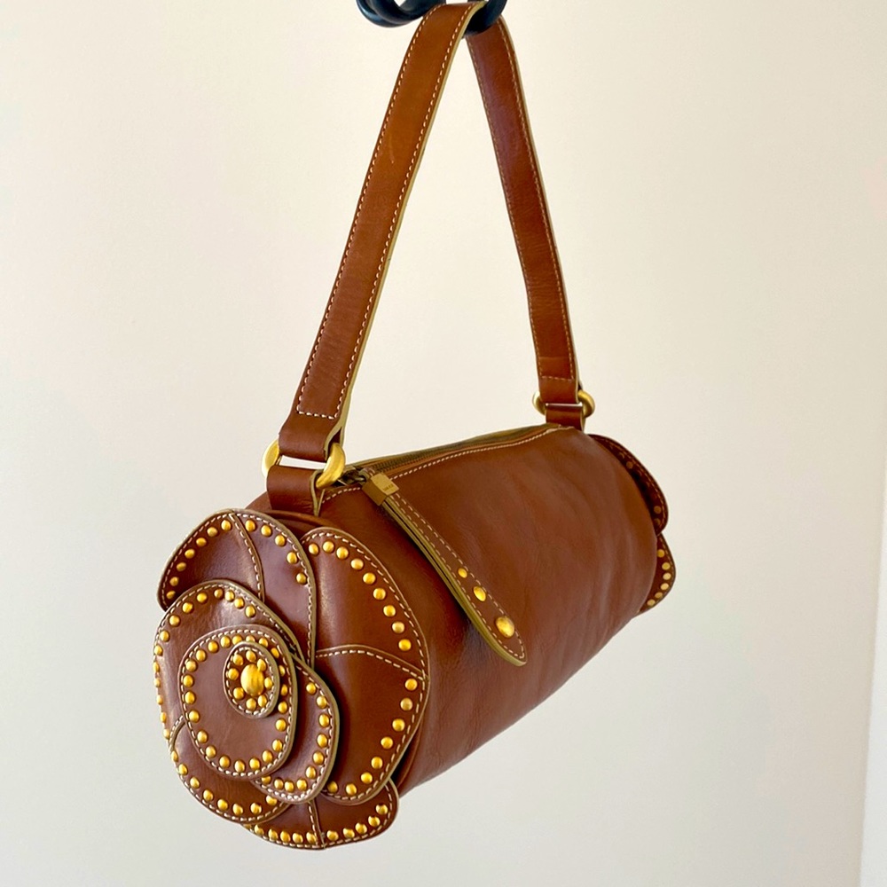 MAXX New York handbag brown leather with gold studs